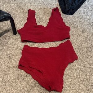Red Scalloped Bikini Set